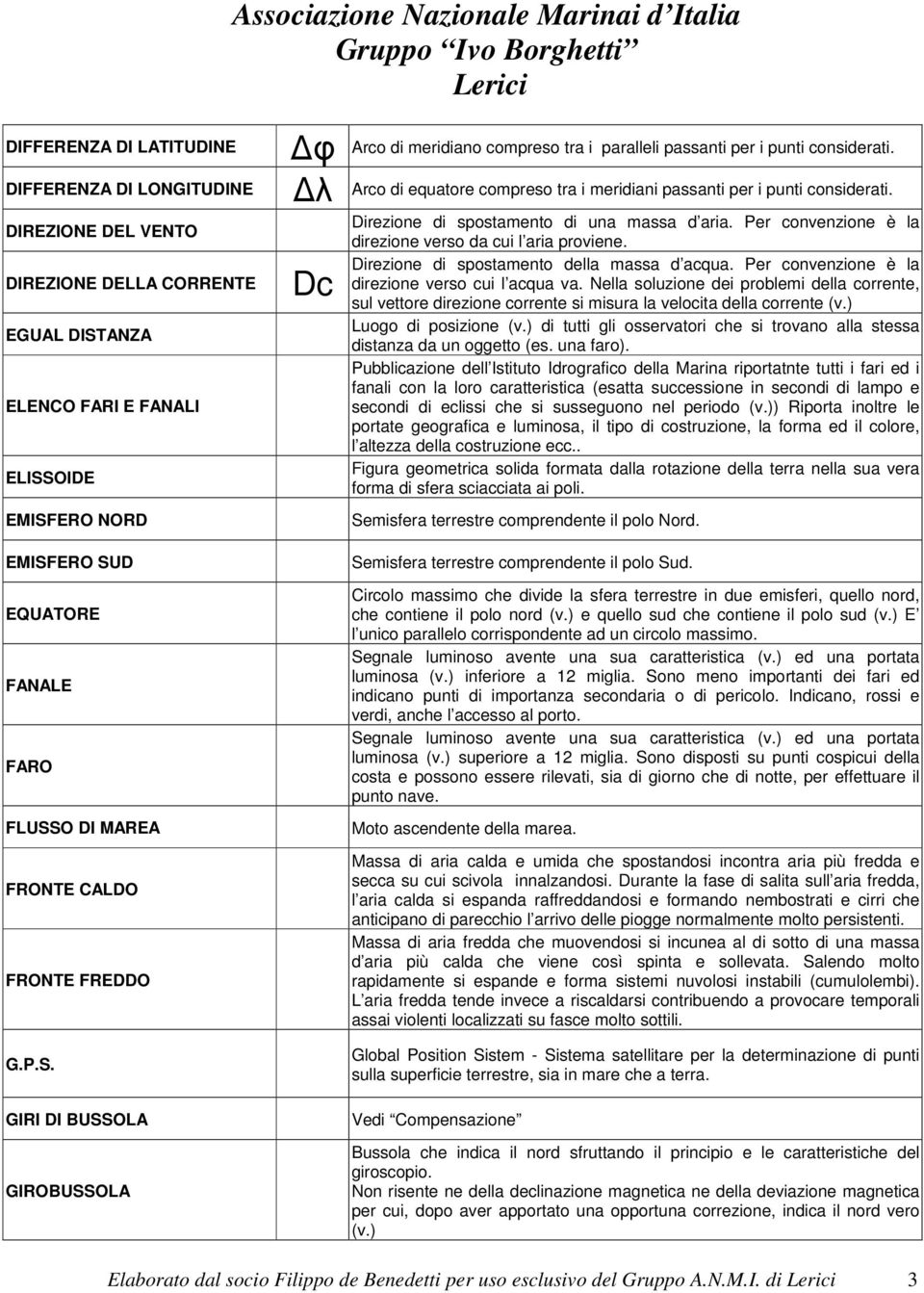 Arco di equatore compreso tra i meridiani passanti per i punti considerati. Direzione di spostamento di una massa d aria. Per convenzione è la direzione verso da cui l aria proviene.