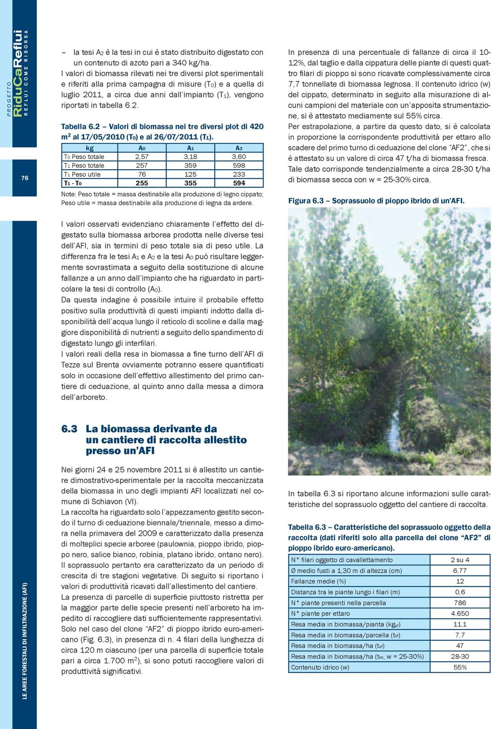 tabella 6.2. Tabella 6.2 Valori di biomassa nei tre diversi plot di 420 m 2 al 17/05/2010 (T0) e al 26/07/2011 (T1).