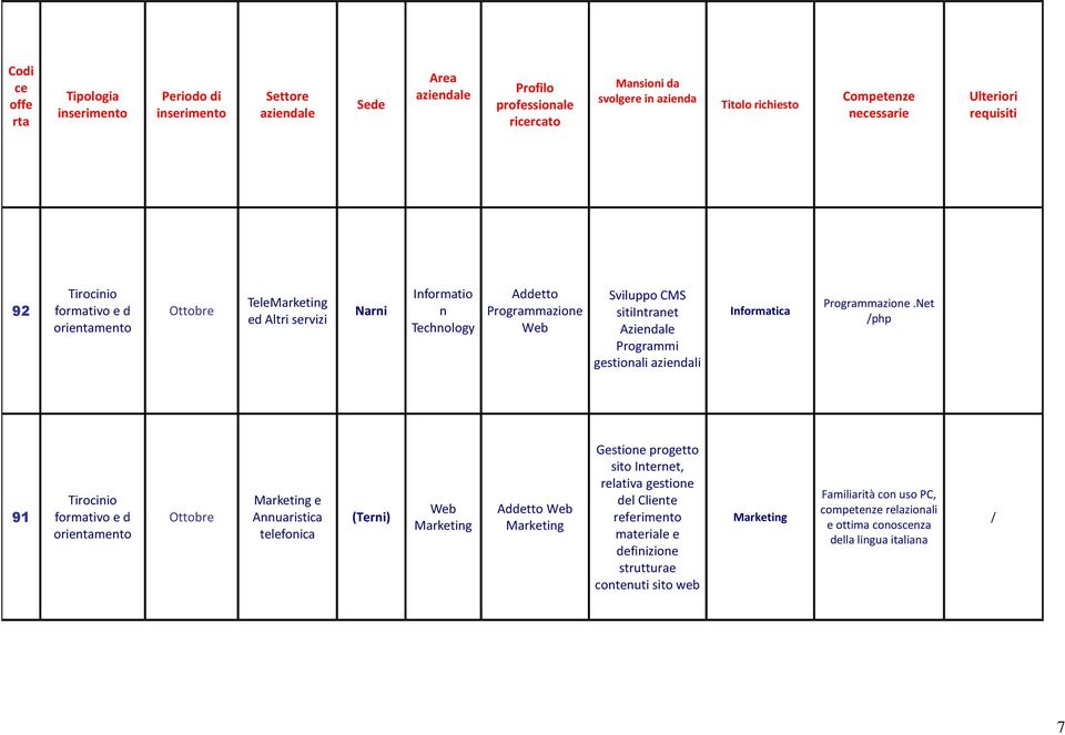 Net /php 91 formativo e d Marketing e Annuaristica telefonica (Terni) Web Marketing Addetto Web Marketing Gestione progetto sito
