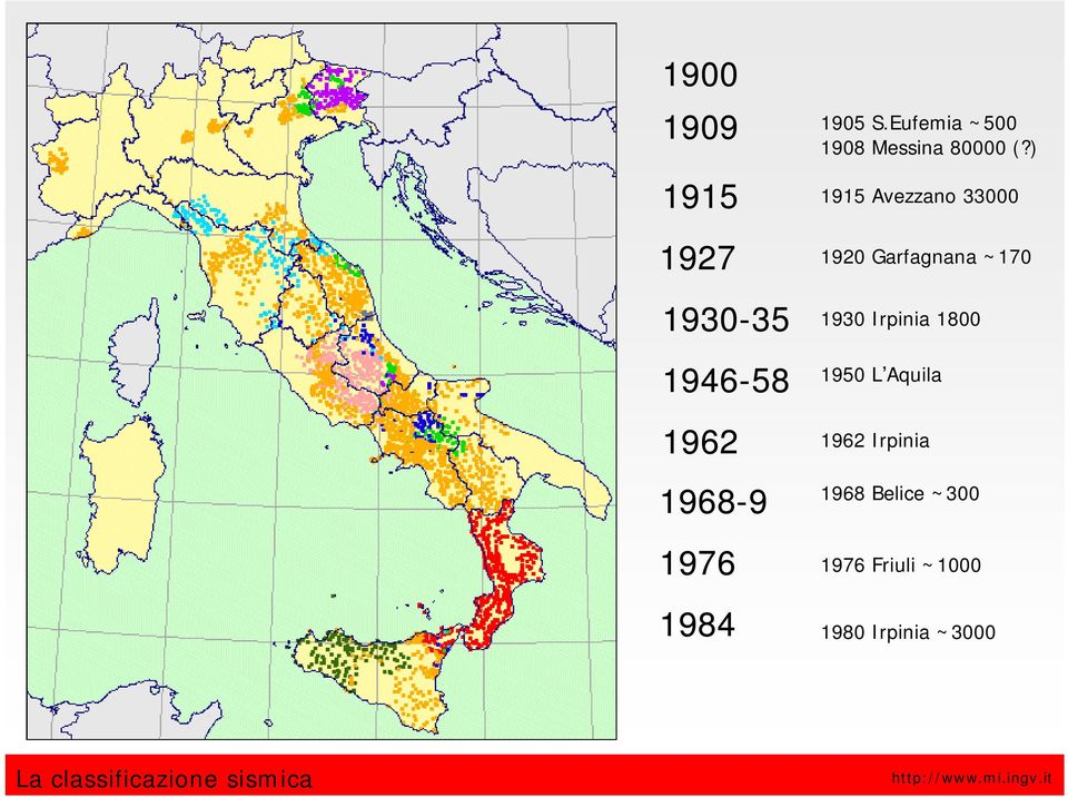 1962 1930 Irpinia 1800 1950 L Aquila 1962 Irpinia 1968 Belice ~300