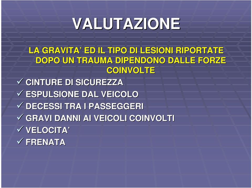 DI SICUREZZA ESPULSIONE DAL VEICOLO DECESSI TRA I