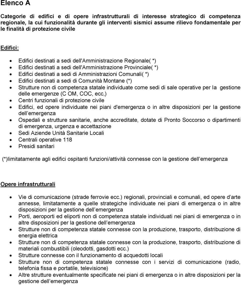 Amministrazioni Comunali( *) Edifici destinati a sedi di Comunità Montane (*) Strutture non di competenza statale individuate come sedi di sale operative per Ia gestione delle emergenze (C OM, COC,