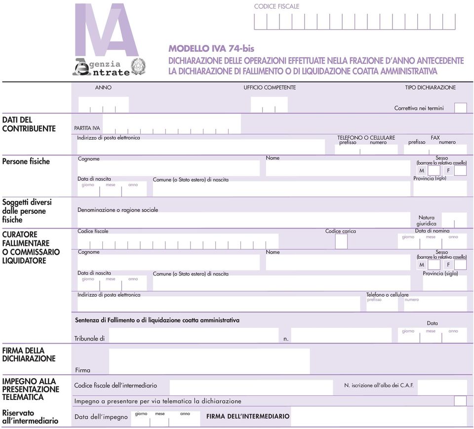 Data di nascita giorno mese anno Comune (o Stato estero) di nascita Nome Sesso (barrare la relativa casella) M F Provincia (sigla) Soggetti diversi dalle persone fisiche CURATORE FALLIMENTARE O