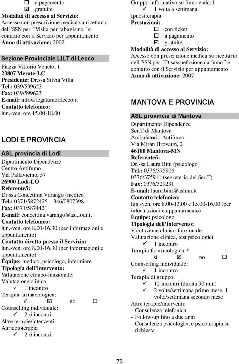 ssa Concettina Varango (medico) Tel.: 0371/5872425 346/0807398 Fax: 0371/5874421 E-mail: concettina.varango@asl.lodi.it lun.-ven. ore 8.00-16.