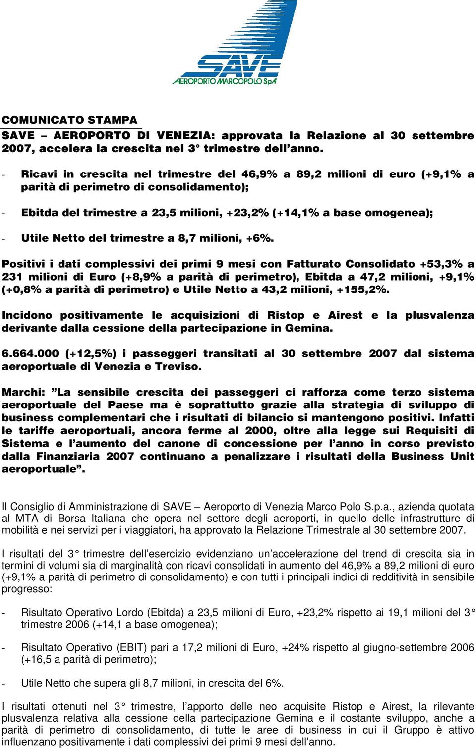 Netto del trimestre a 8,7 milioni, +6%.