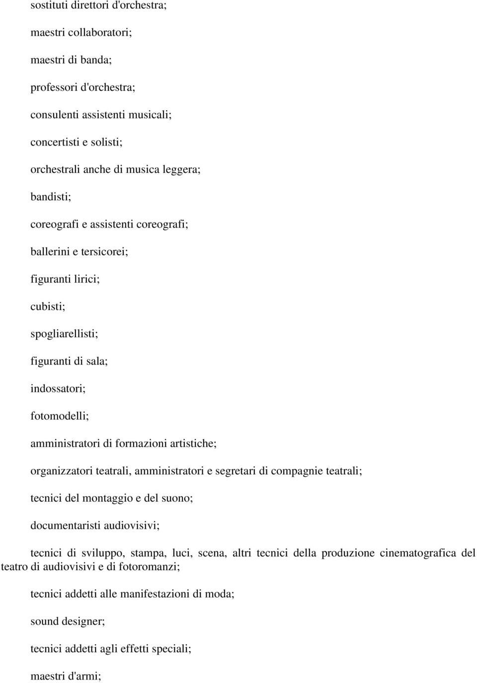 artistiche; organizzatori teatrali, amministratori e segretari di compagnie teatrali; tecnici del montaggio e del suono; documentaristi audiovisivi; tecnici di sviluppo, stampa, luci, scena,