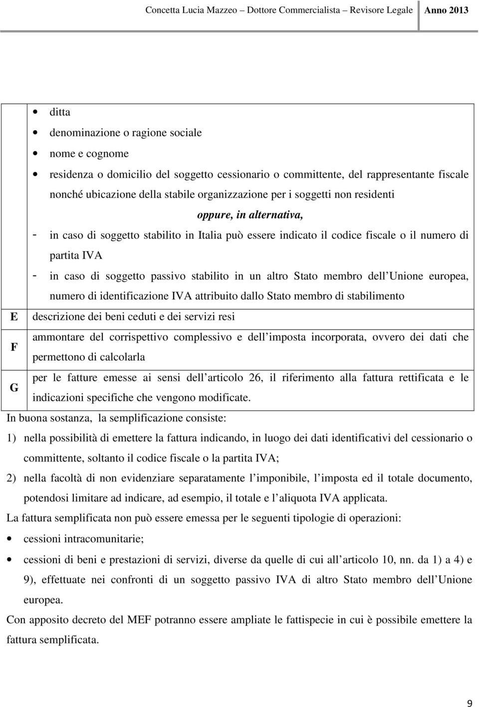 altro Stato membro dell Unione europea, numero di identificazione IVA attribuito dallo Stato membro di stabilimento E descrizione dei beni ceduti e dei servizi resi ammontare del corrispettivo