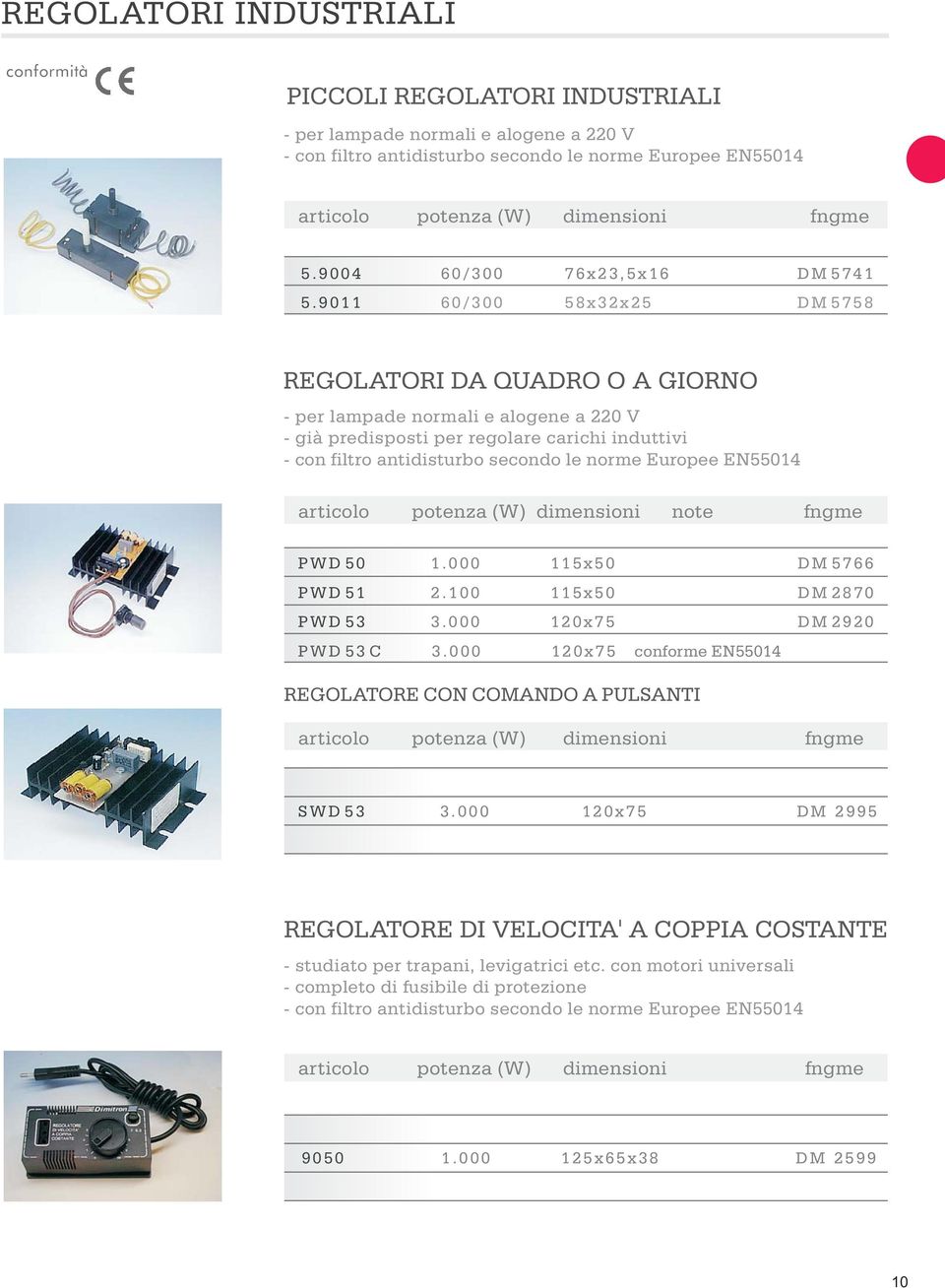 Europee EN5504 articolo potenza (W) dimensioni note fngme PWD 50.000 5x50 DM 5766 PWD 5 2.00 5x50 DM 2870 PWD 53 3.000 20x75 DM 2920 PWD53C 3.