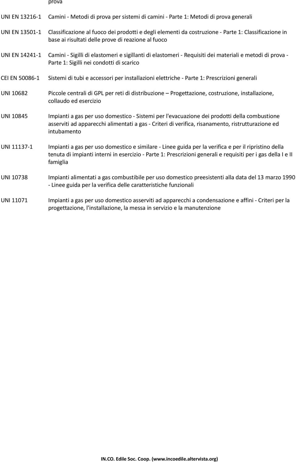 Sigilli nei condotti di scarico CEI EN 50086-1 UNI 10845 UNI 11137-1 Sistemi di tubi e accessori per installazioni elettriche - Parte 1: Prescrizioni generali Impianti a gas per uso domestico -