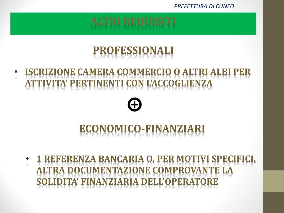 ECONOMICO-FINANZIARI 1 REFERENZA BANCARIA O, PER MOTIVI