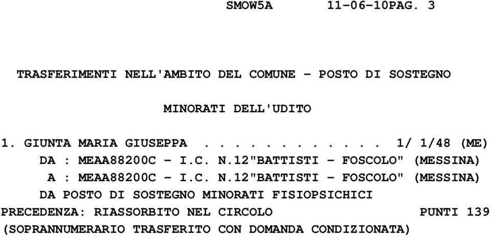 12"BATTISTI - FOSCOLO" (MESSINA) A : MEAA88200C - I.C. N.