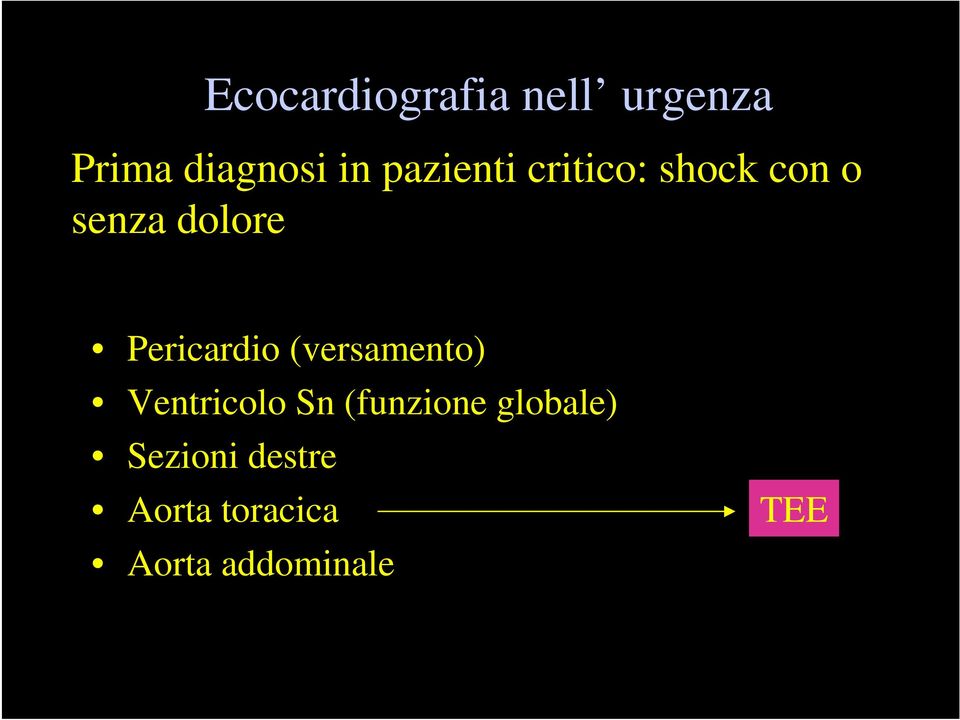 Pericardio (versamento) Ventricolo Sn (funzione