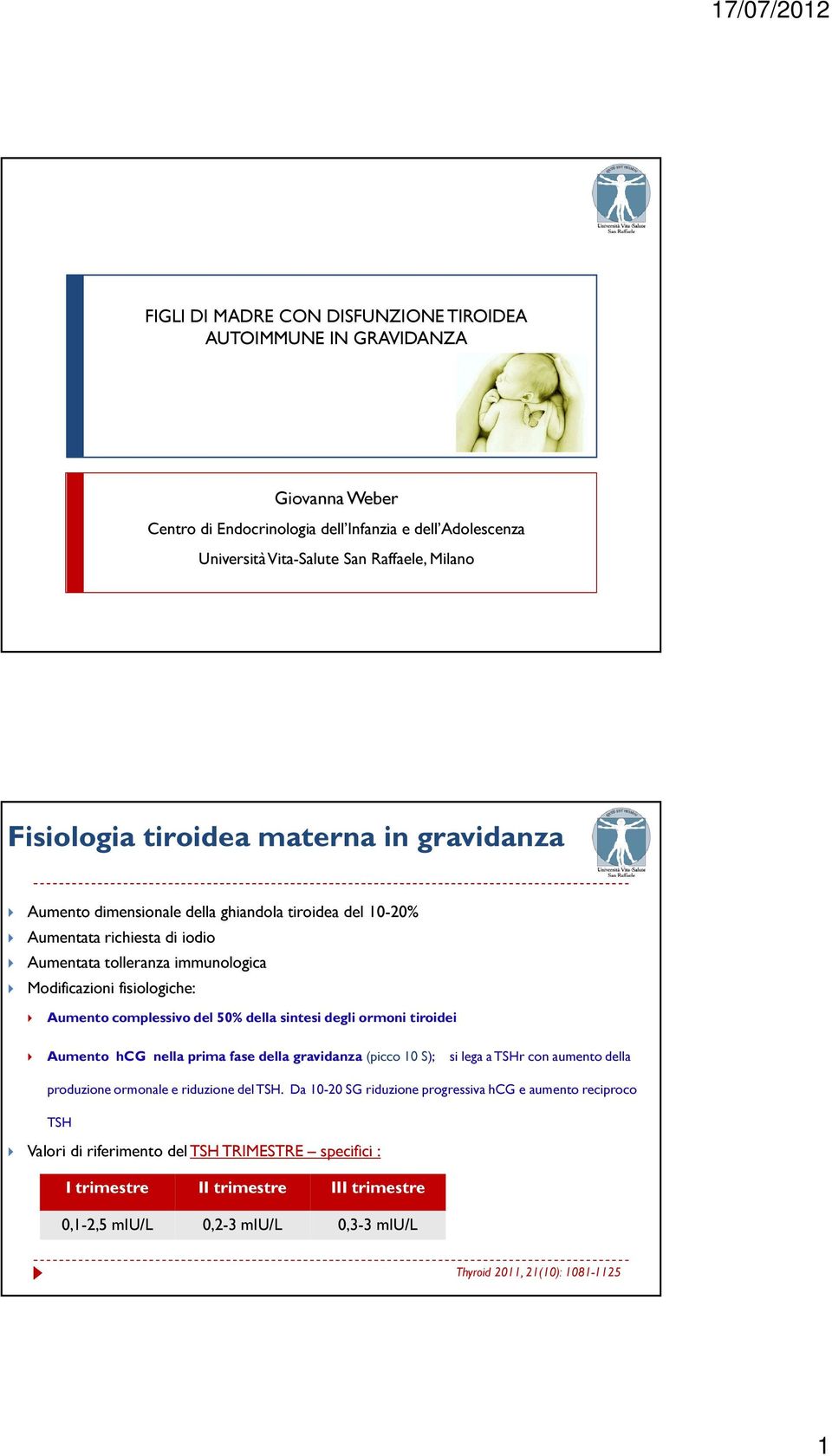 del 50% della sintesi degli ormoni tiroidei Aumento hcg nella prima fase della gravidanza (picco 10 S); si lega a TSHr con aumento della produzione ormonale e riduzione del TSH.