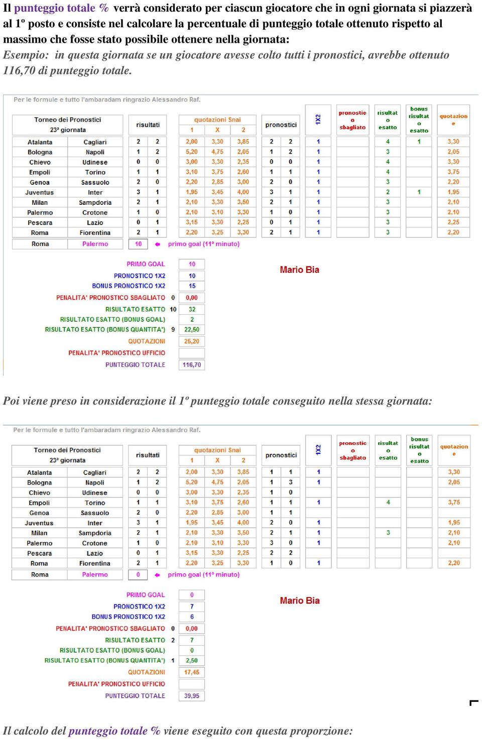 questa giornata se un giocatore avesse colto tutti i pronostici, avrebbe ottenuto 116,70 di punteggio totale.