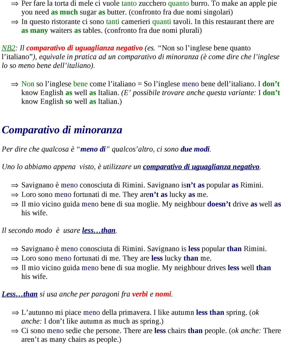 (confronto fra due nomi plurali) NB2: Il comparativo di uguaglianza negativo (es.