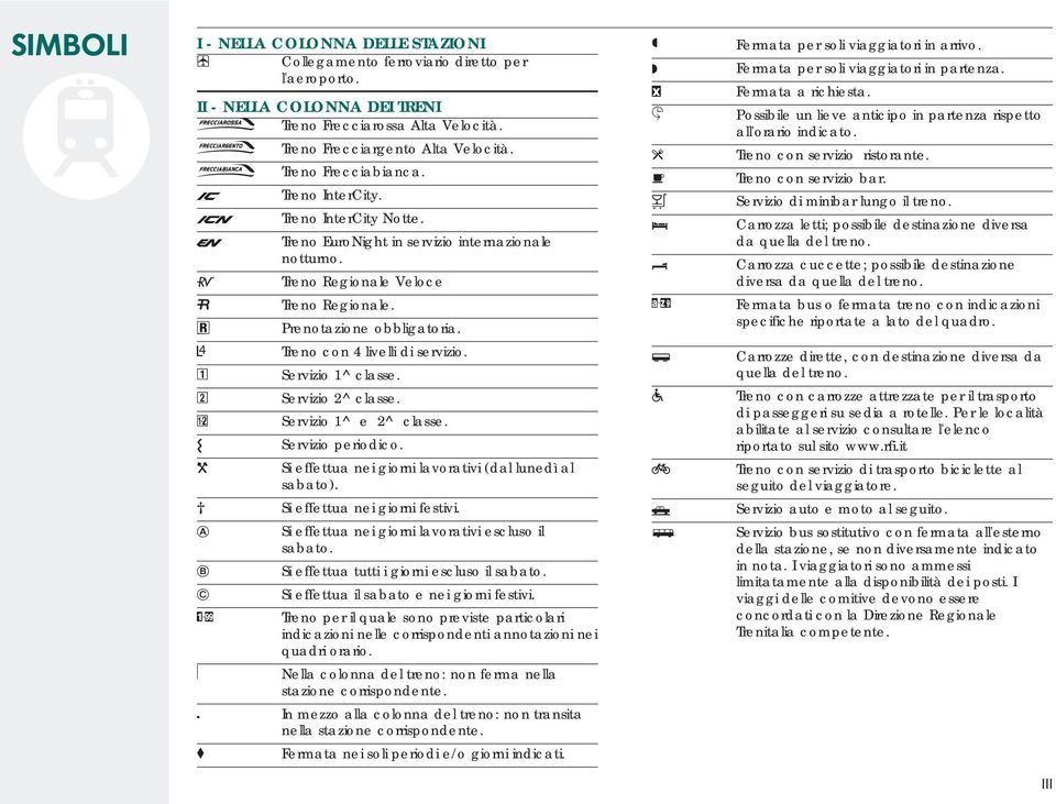 peridic Y Si effettu nei girni lvrtivi (dl lunedì l sbt) Z Si effettu nei girni festivi V Si effettu nei girni lvrtivi esclus il sbt W Si effettu tutti i girni esclus il sbt X Si effettu il sbt e nei