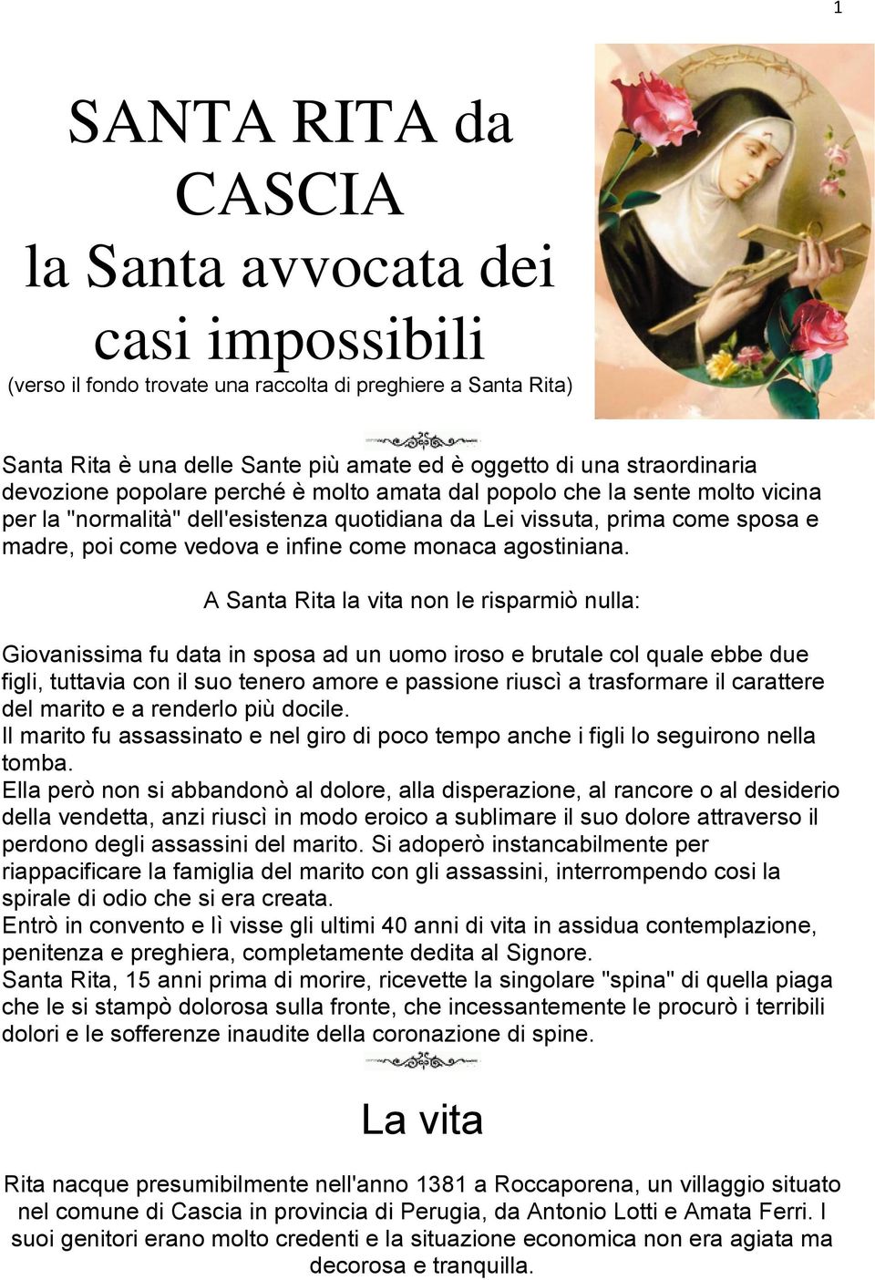 Santa Rita Da Cascia La Santa Avvocata Dei Casi Impossibili Pdf Free Download