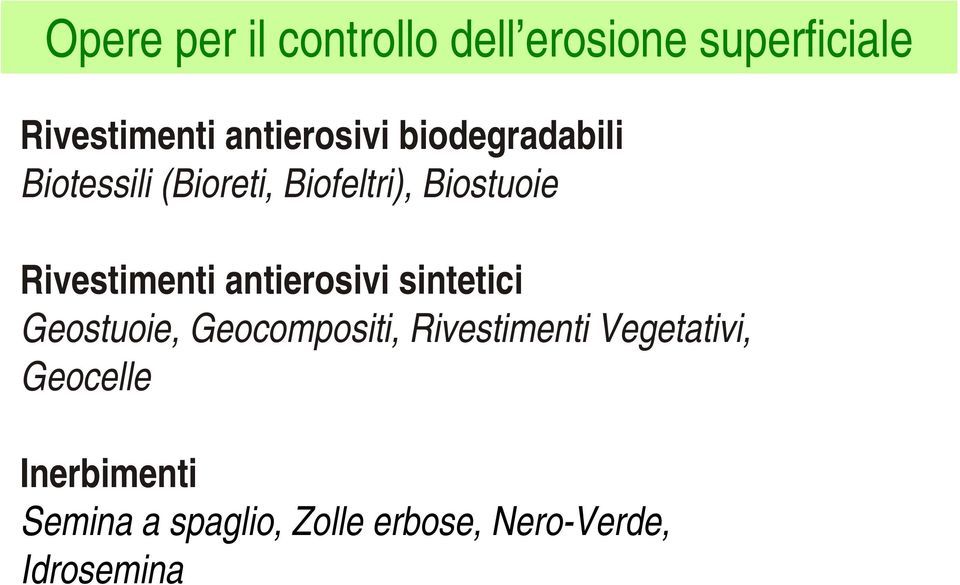 Rivestimenti antierosivi sintetici Geostuoie, Geocompositi, Rivestimenti