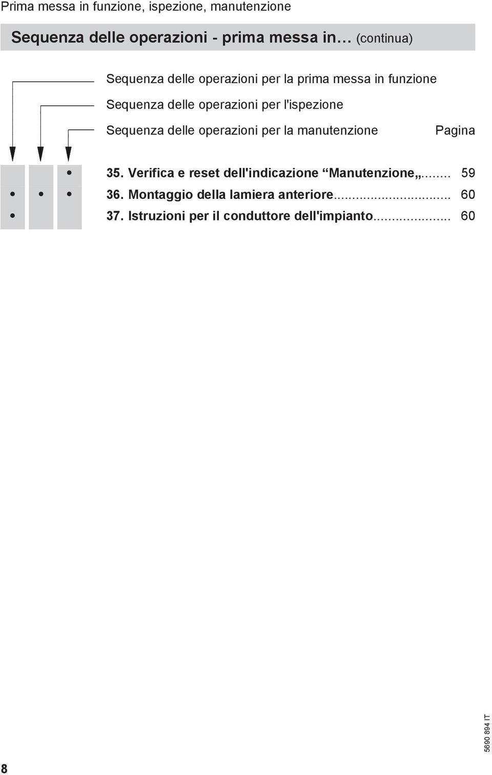 Sequenza delle operazioni per la manutenzione Pagina 35.