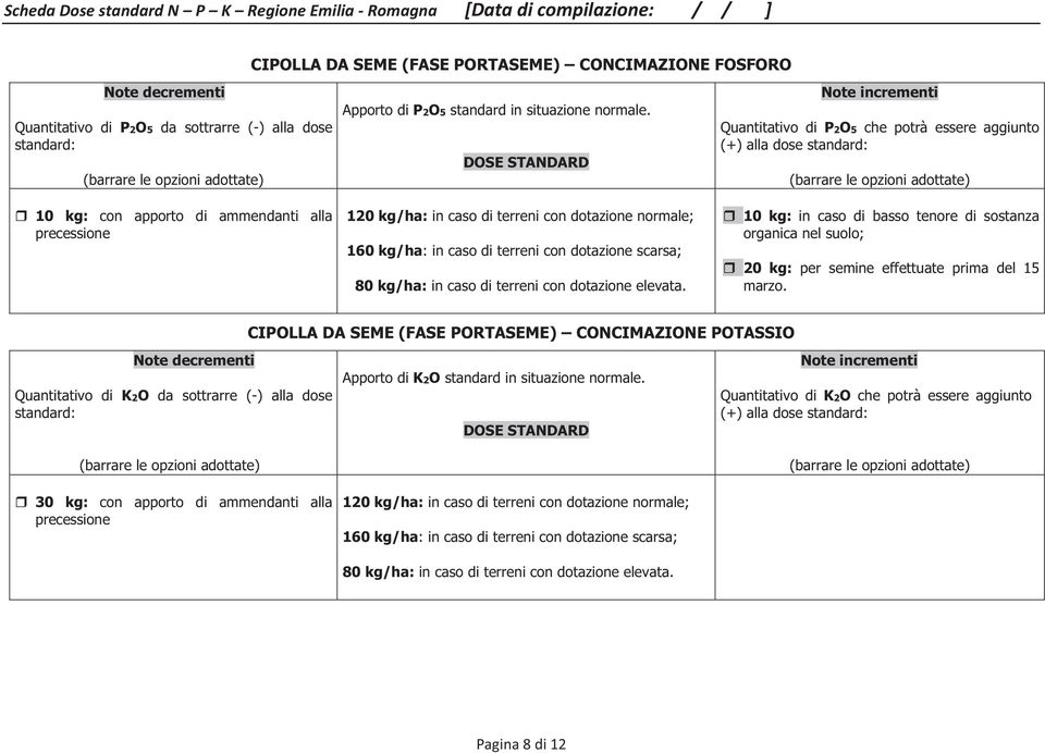 DOSE STANDARD 1 kg/ha: in caso di terreni con dotazione normale; 160 kg/ha: in caso di terreni con dotazione scarsa; 80 kg/ha: in caso di terreni con dotazione elevata.