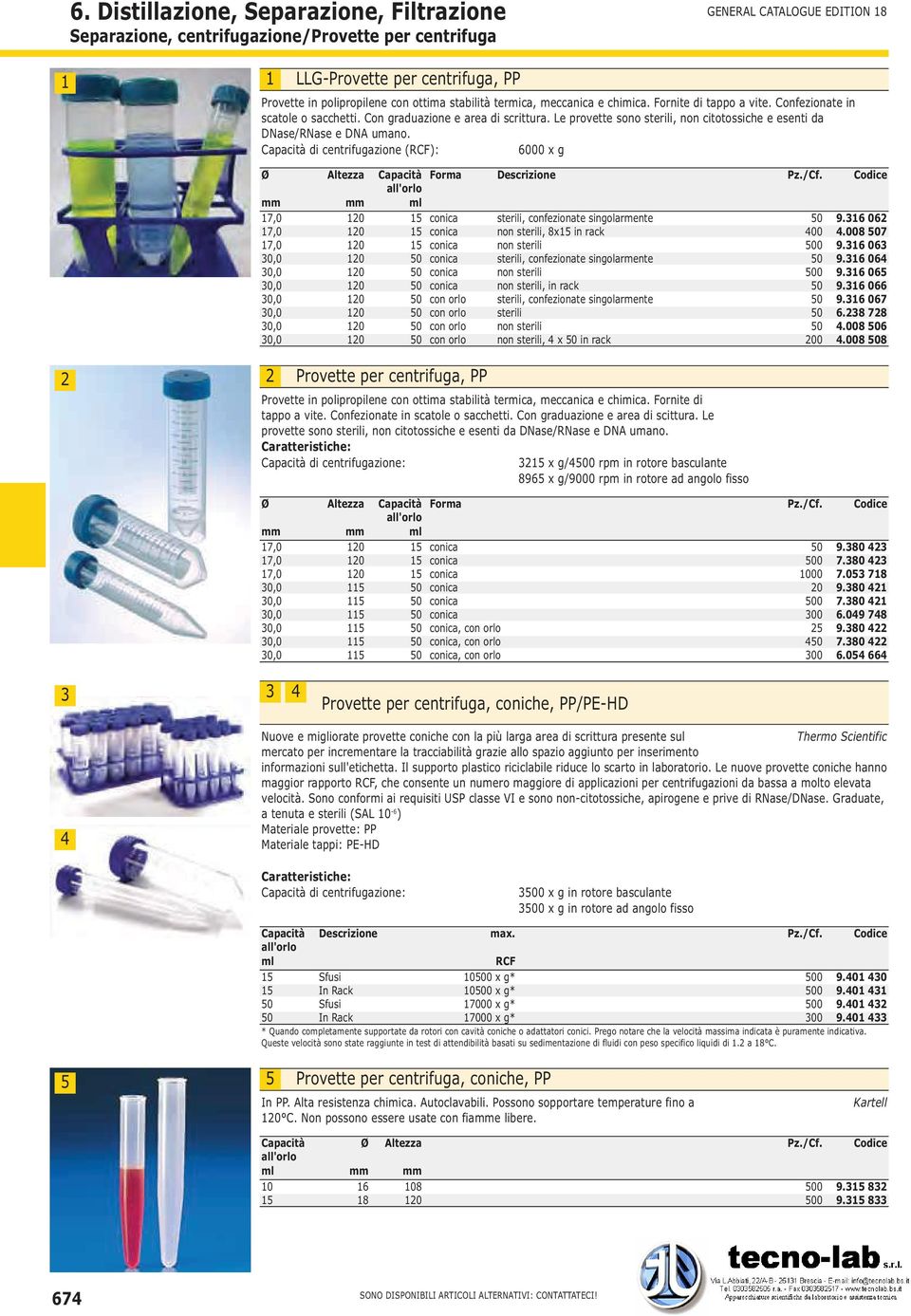 Capacità di centrifugazione (RCF): 6000 x g Ø Altezza Capacità Forma Descrizione Pz./Cf. Codice 7,0 7,0 7,0 0 0 0 0 0 0 0 0 0 0, 8x in rack, in rack sterili, x in rack 00 0 0 00 9.6 06.008 7 9.6 06 9.