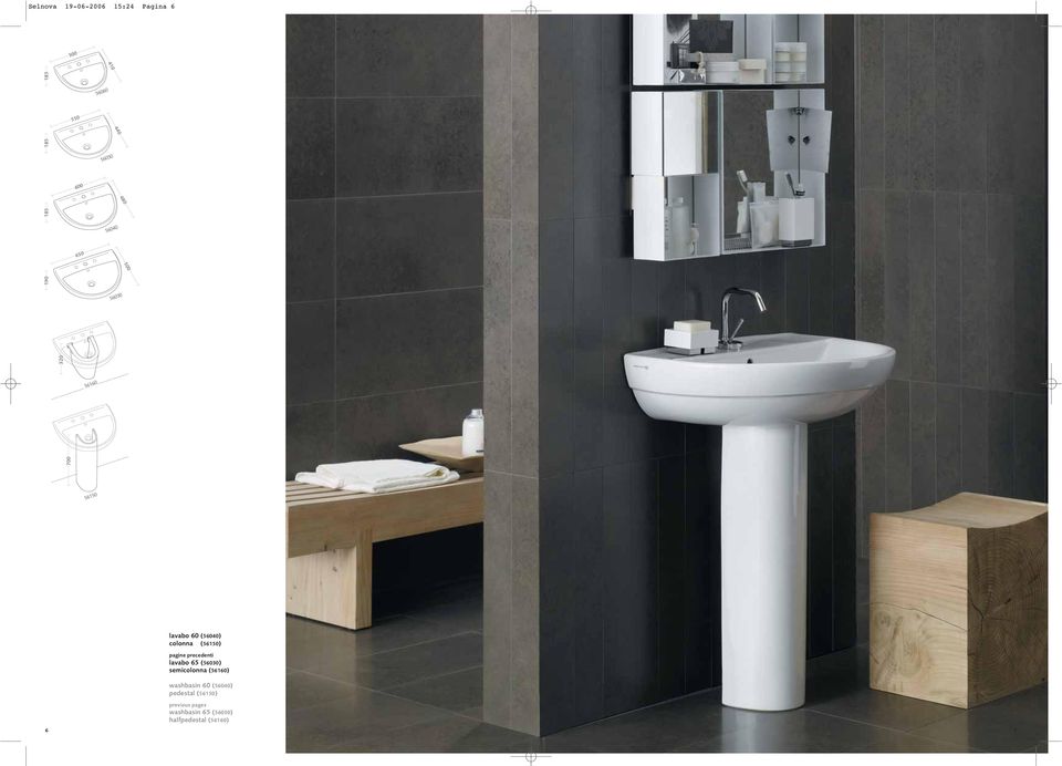 (56150) pagine precedenti lavabo 65 (56030) semicolonna (56160) washbasin 60