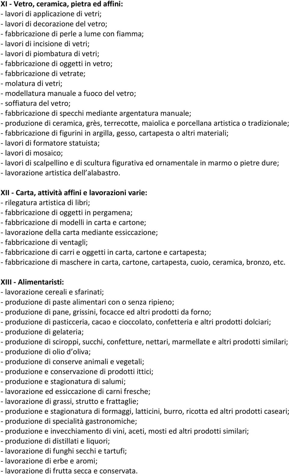 mediante argentatura manuale; - produzione di ceramica, grès, terrecotte, maiolica e porcellana artistica o tradizionale; - fabbricazione di figurini in argilla, gesso, cartapesta o altri materiali;