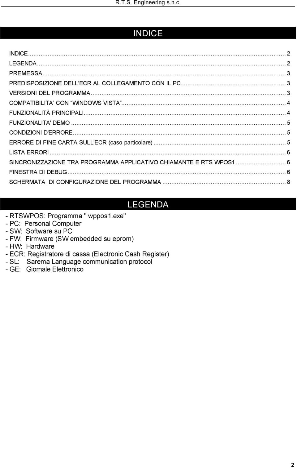 .. 6 SINCRONIZZAZIONE TRA PROGRAMMA APPLICATIVO CHIAMANTE E RTS WPOS1... 6 FINESTRA DI DEBUG... 6 SCHERMATA DI CONFIGURAZIONE DEL PROGRAMMA... 8 LEGENDA - RTSWPOS: Programma " wppos1.