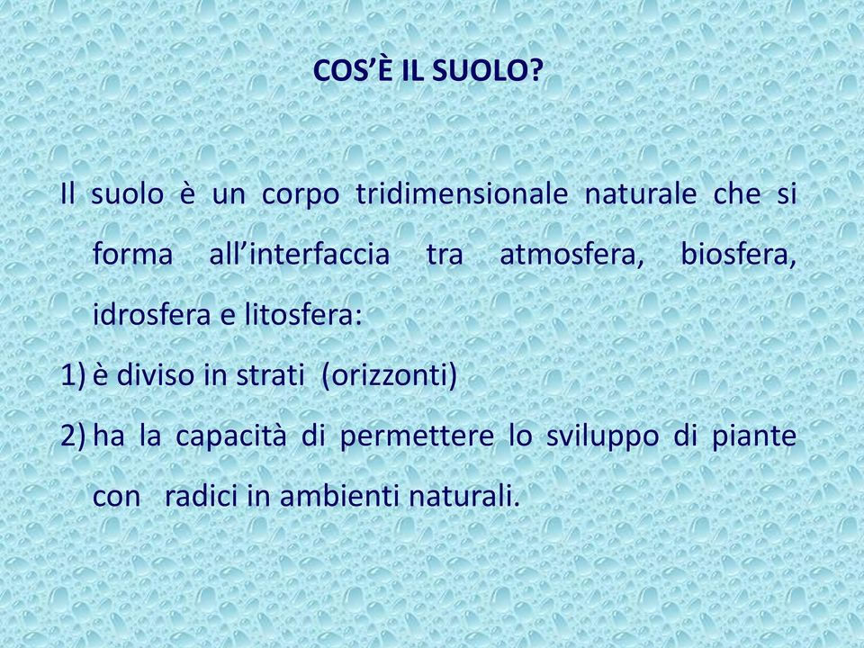 interfaccia tra atmosfera, biosfera, idrosfera e litosfera: 1) è