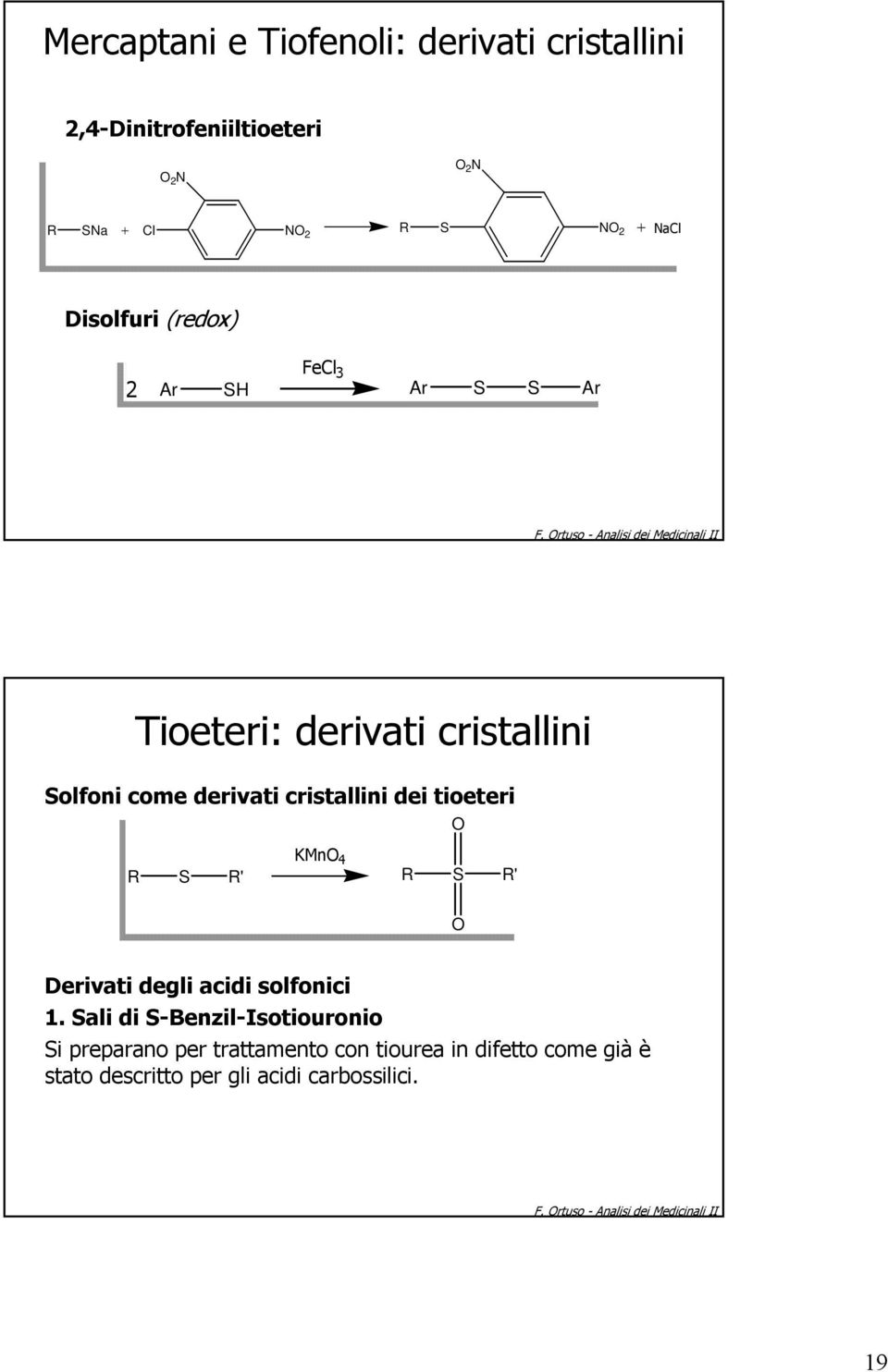 cristallini dei tioeteri S ' KMn 4 S ' Derivati degli acidi solfonici 1.