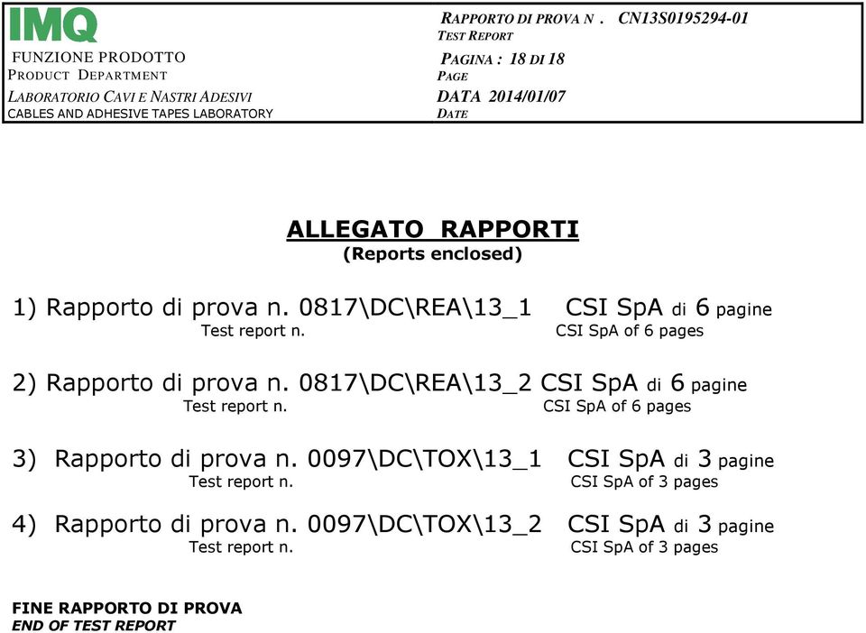 0817\DC\REA\13_2 CSI SpA di 6 pagine Test report n. CSI SpA of 6 pages 3) Rapporto di prova n.