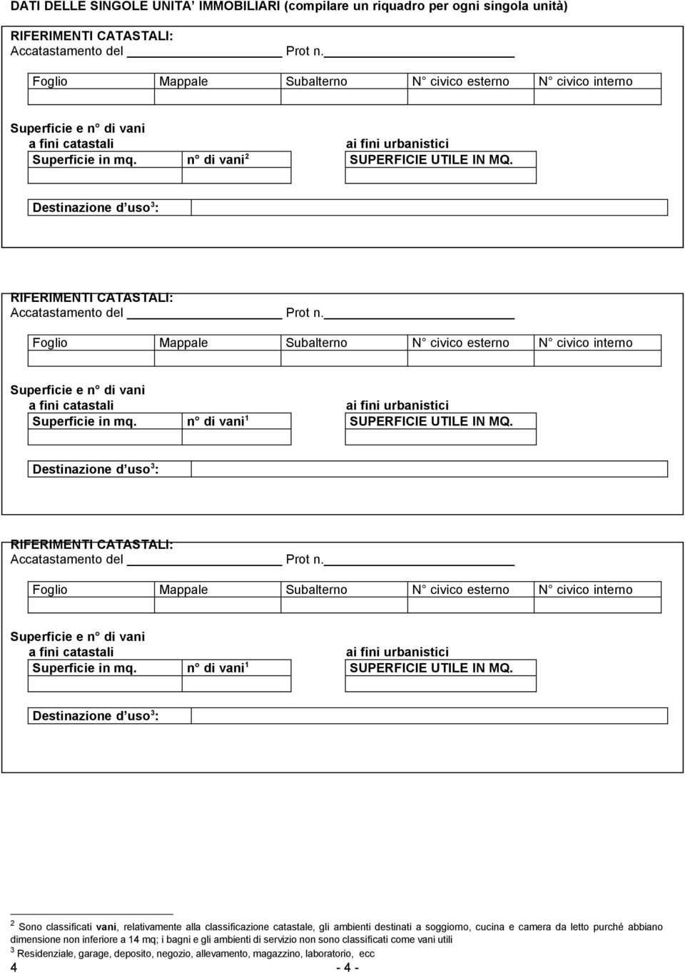 Destinazione d uso 3 : RIFERIMENTI CATASTALI: Accatastamento del Prot n.