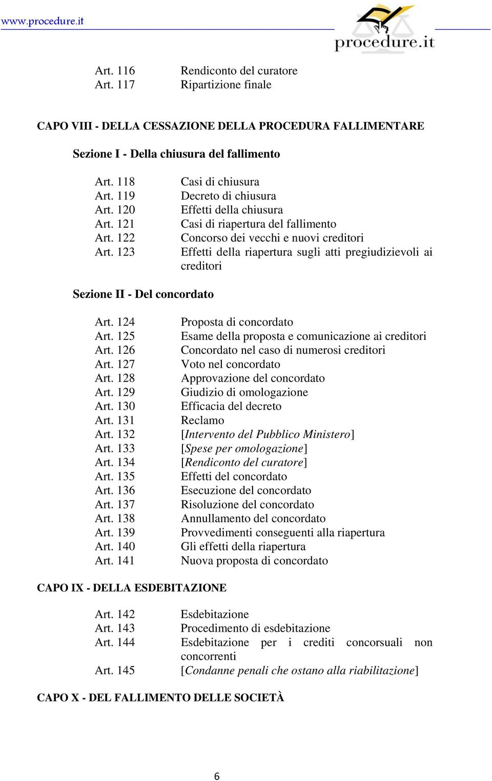 123 Casi di chiusura Decreto di chiusura Effetti della chiusura Casi di riapertura del fallimento Concorso dei vecchi e nuovi creditori Effetti della riapertura sugli atti pregiudizievoli ai