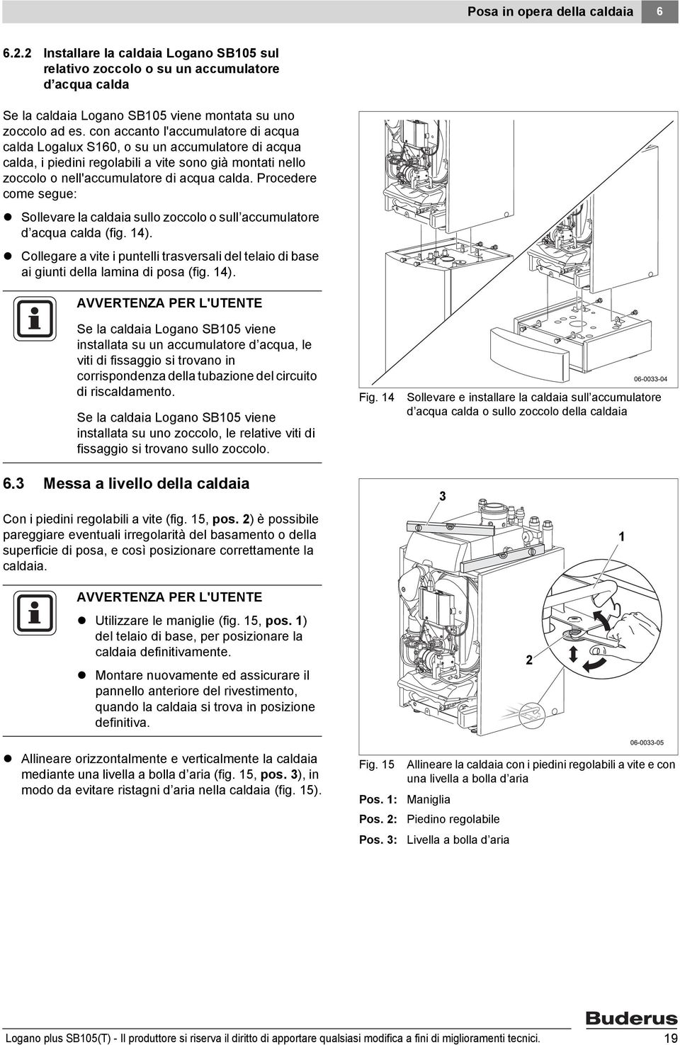 Procedere come segue: Sollevare la caldaia sullo zoccolo o sull accumulatore d acqua calda (fig. 4).