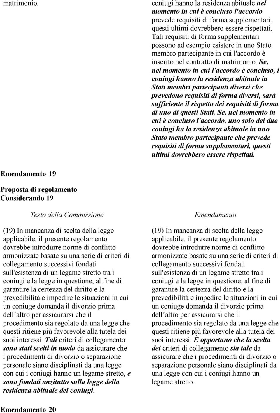 Se, nel momento in cui l'accordo è concluso, i coniugi hanno la residenza abituale in Stati membri partecipanti diversi che prevedono requisiti di forma diversi, sarà sufficiente il rispetto dei