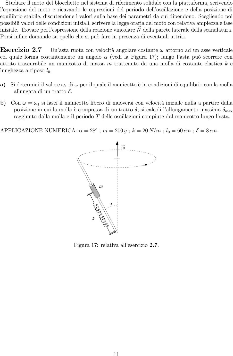 Scegliendo poi possibili valori delle condizioni iniziali, scrivere la legge oraria del moto con relativa ampiezza e fase iniziale.