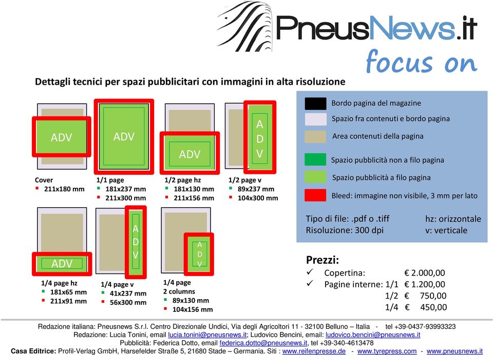 Spazio pubblicità a filo pagina Bleed: immagine non visibile, 3 mm per lato ADV0 1/4 page hz 181x65 mm 211x91mm A D V 1/4 page v 41x237 mm 56x300mm A D V 1/4 page 2 columns