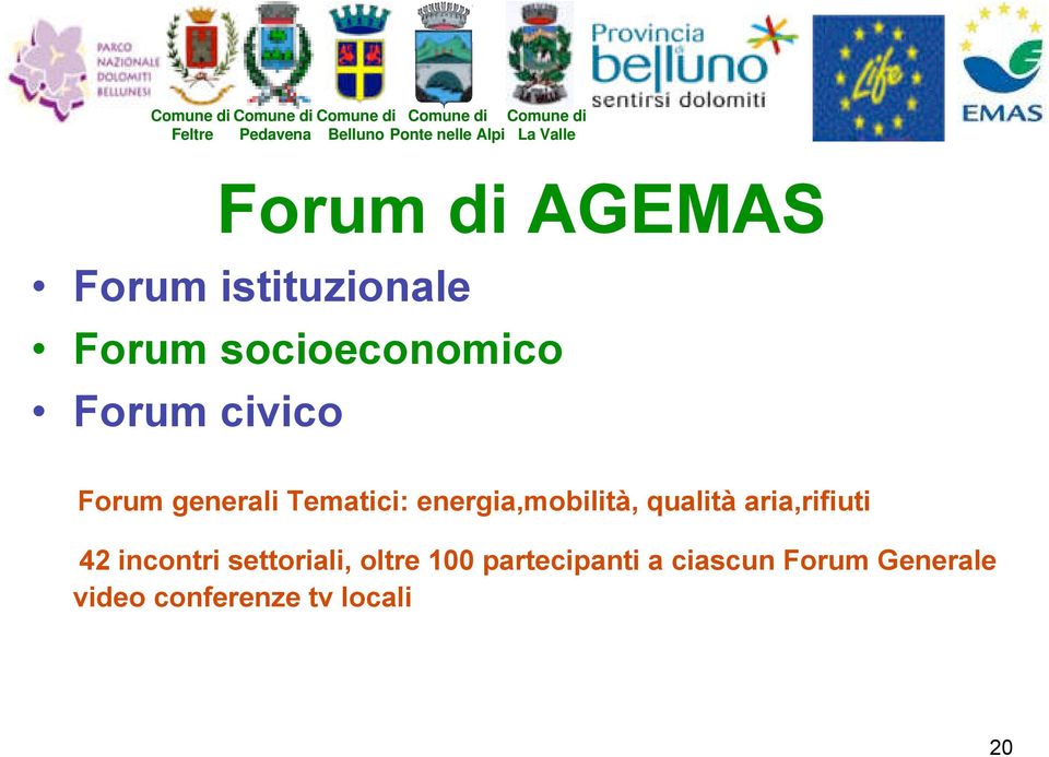 civico Forum generali Tematici: energia,mobilità, qualità aria,rifiuti 42 incontri
