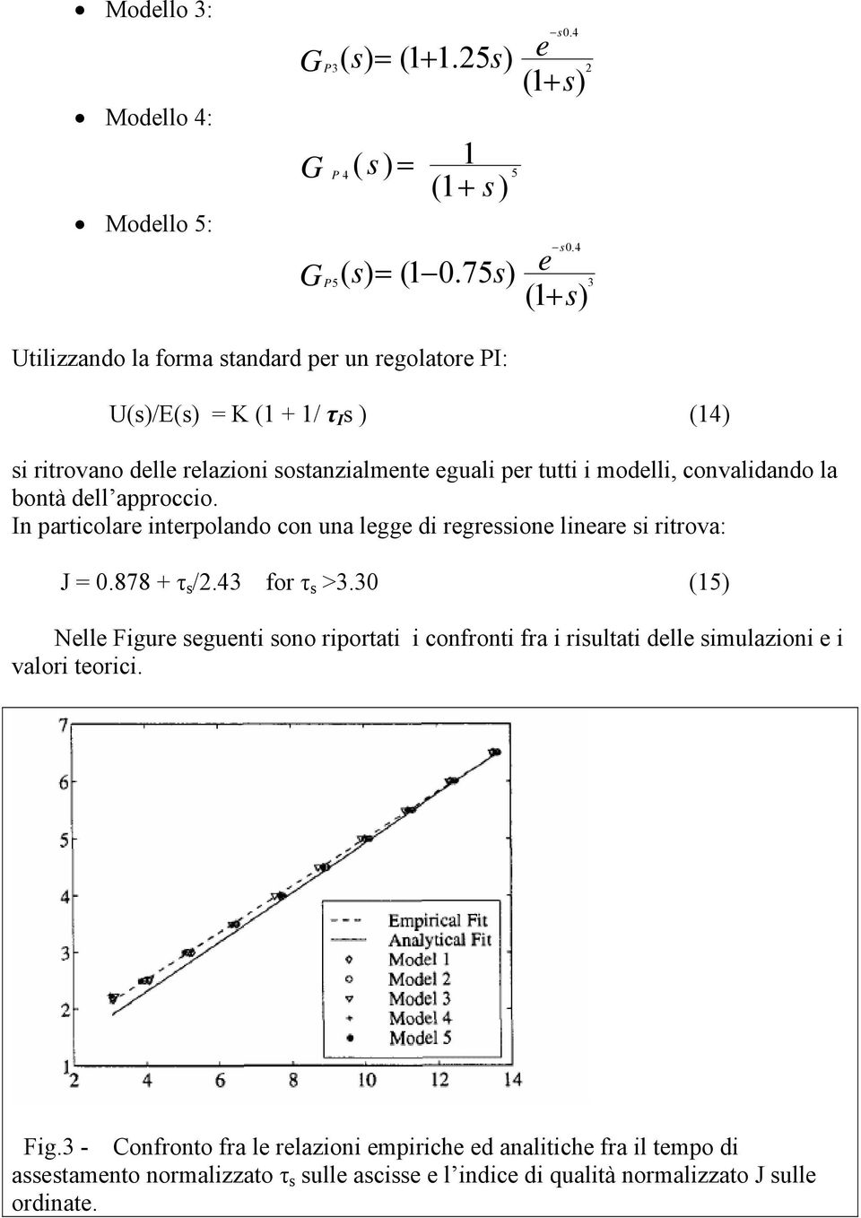 convalidando la bontà dell approccio. In particolare interpolando con una legge di regressione lineare si ritrova: J = 0.878 + τ s /.43 for τ s >3.