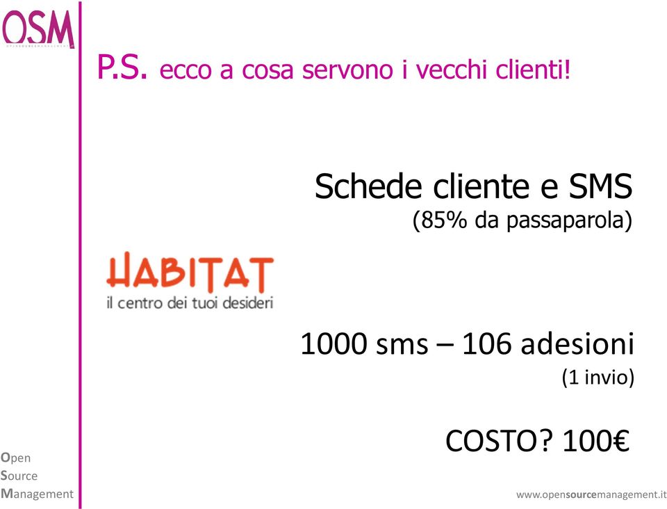 Schede cliente e SMS (85% da