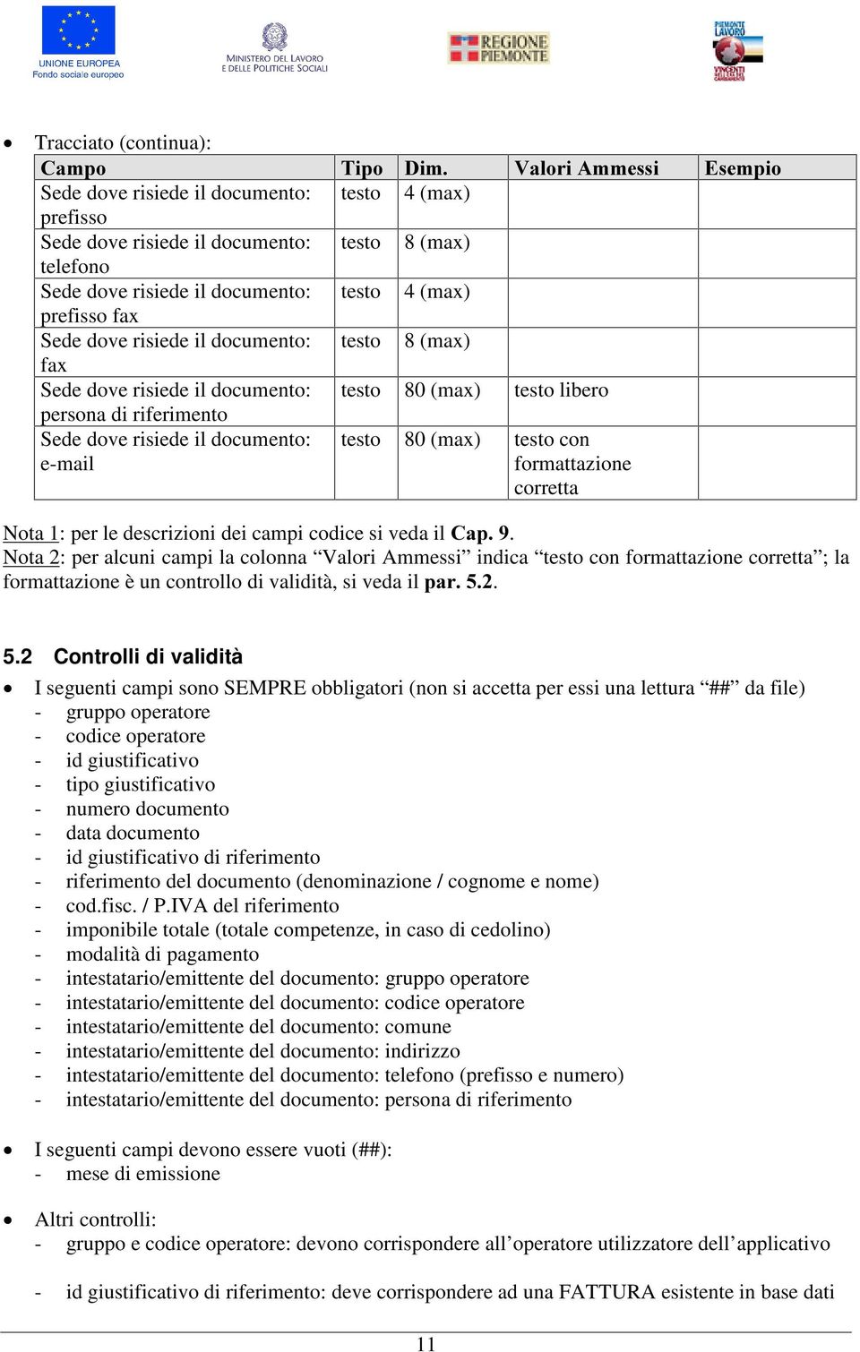 documento: e-mail testo 80 (max) testo con formattazione corretta Nota 1: per le descrizioni dei campi codice si veda il &DS.