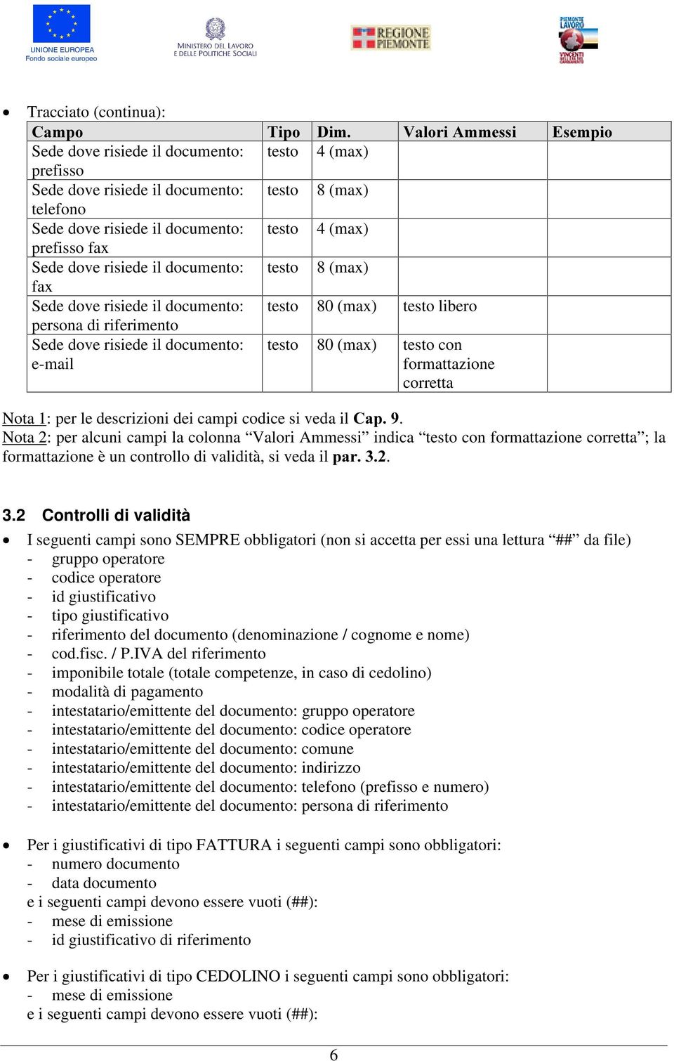 documento: e-mail testo 80 (max) testo con formattazione corretta Nota 1: per le descrizioni dei campi codice si veda il &DS.