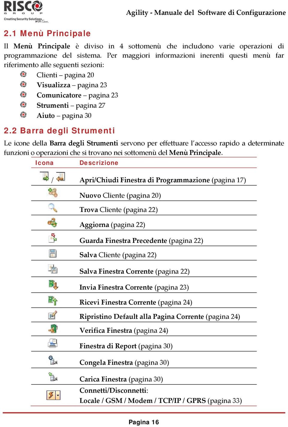 2 Barra degli Strumenti Le icone della Barra degli Strumenti servono per effettuare l accesso rapido a determinate funzioni o operazioni che si trovano nei sottomenù del Menù Principale.