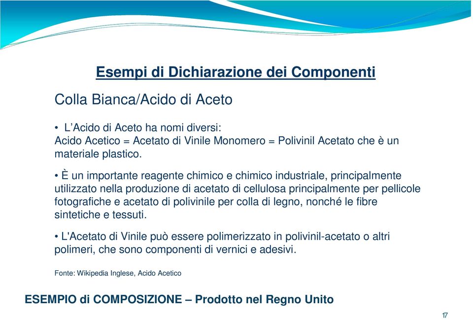 È un importante reagente chimico e chimico industriale, principalmente utilizzato nella produzione di acetato di cellulosa principalmente per pellicole fotografiche