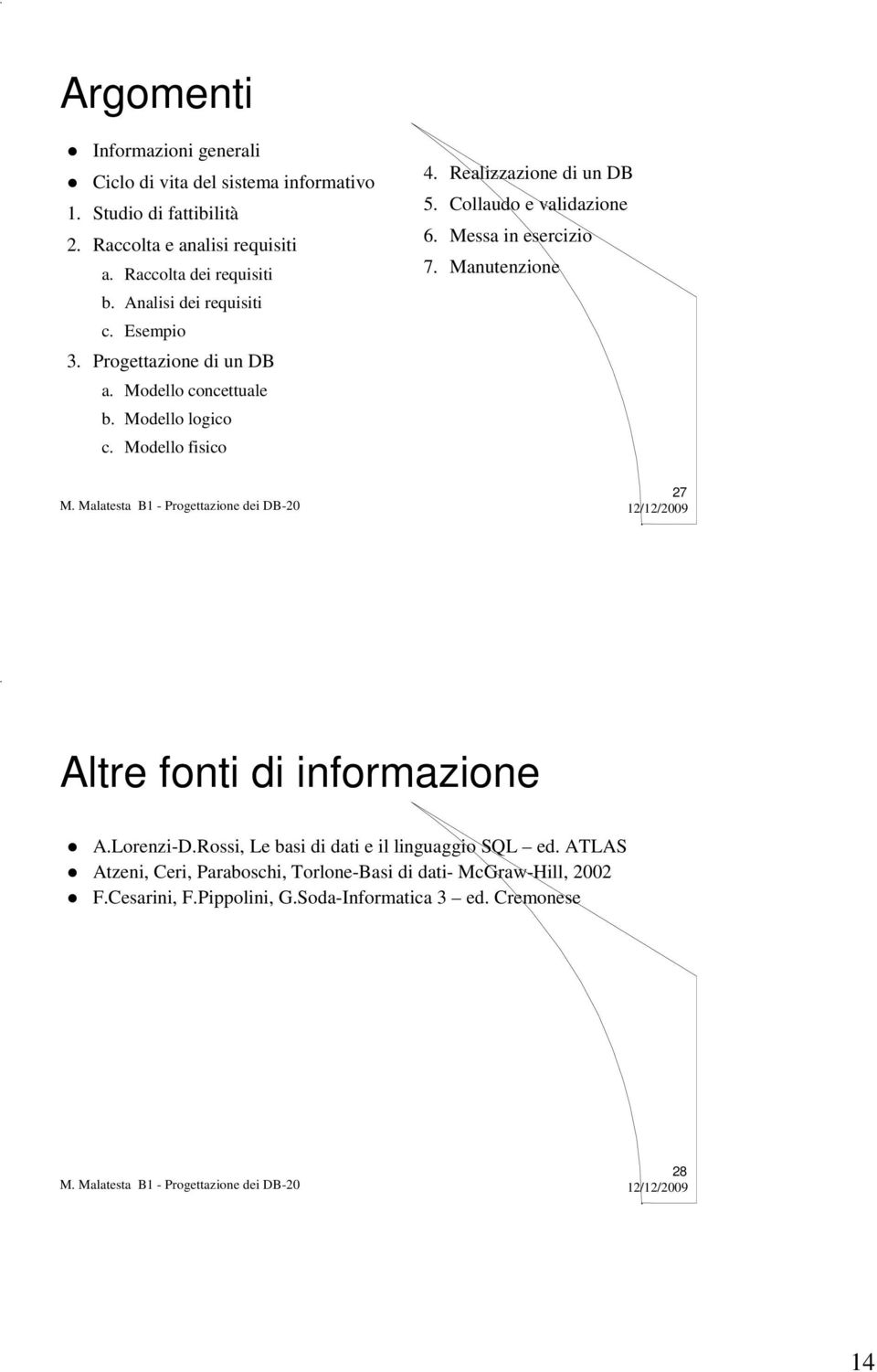 Realizzazione di un DB 5. Collaudo e validazione 6. Messa in esercizio 7. Manutenzione 27 Altre fonti di informazione A.Lorenzi-D.