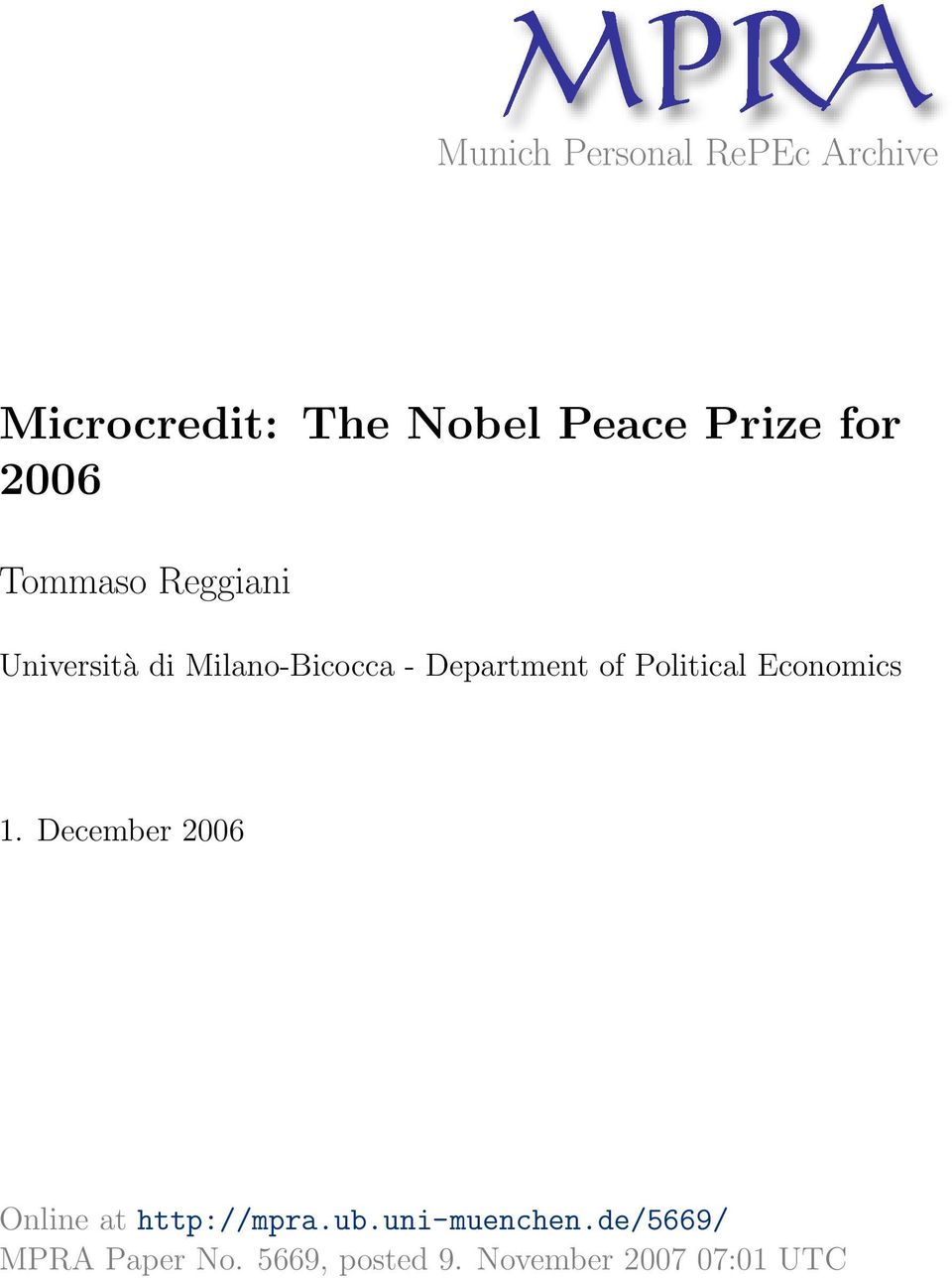 of Political Economics 1. December 2006 Online at http://mpra.ub.