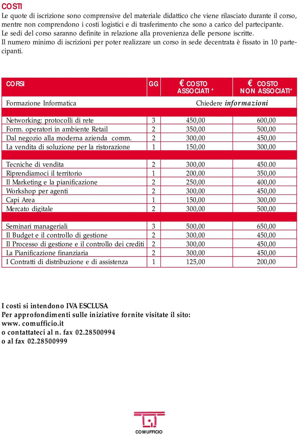 Il numero minimo di iscrizioni per poter realizzare un corso in sede decentrata è fissato in 10 partecipanti.