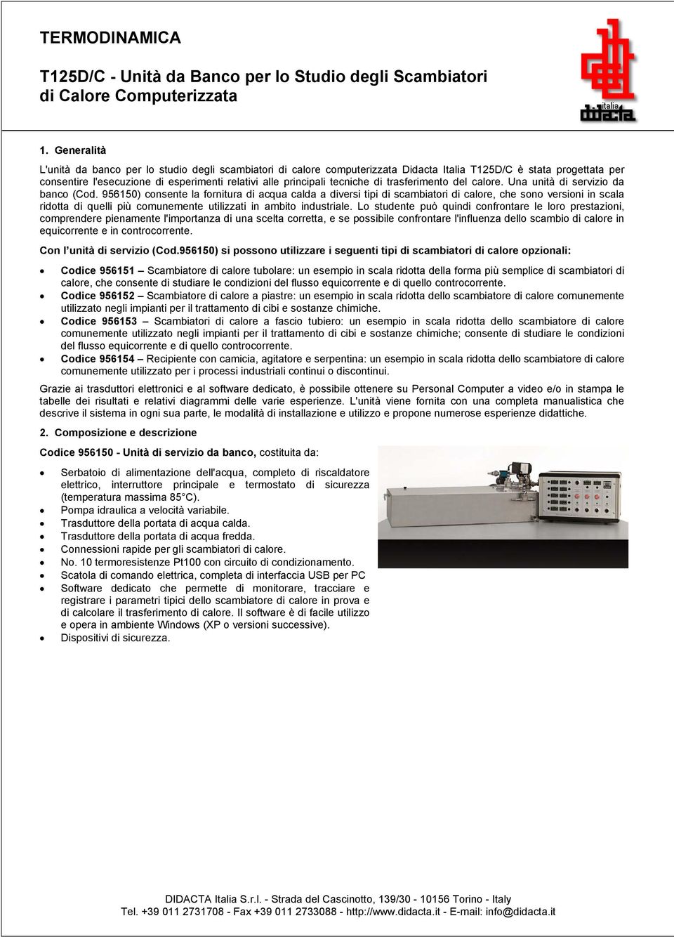 tecniche di trasferimento del calore. Una unità di servizio da banco (Cod.