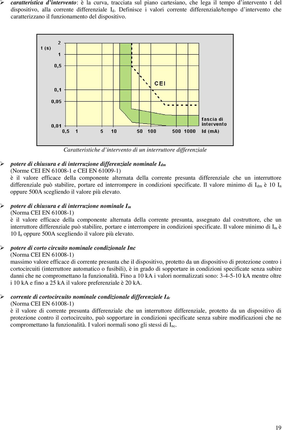 Caratteristiche d intervento di un interruttore differenziale potere di chiusura e di interruzione differenziale nominale Idm (Norme CEI EN 61008-1 e CEI EN 61009-1) è il valore efficace della