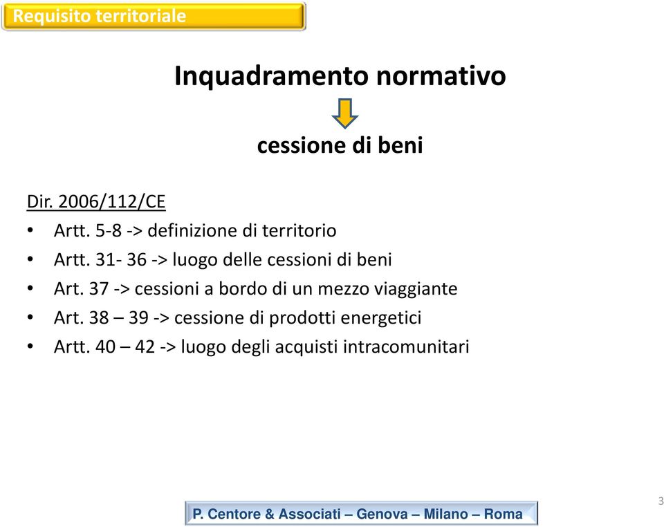 31 36 > luogo delle dll cessioni idi beni Art.